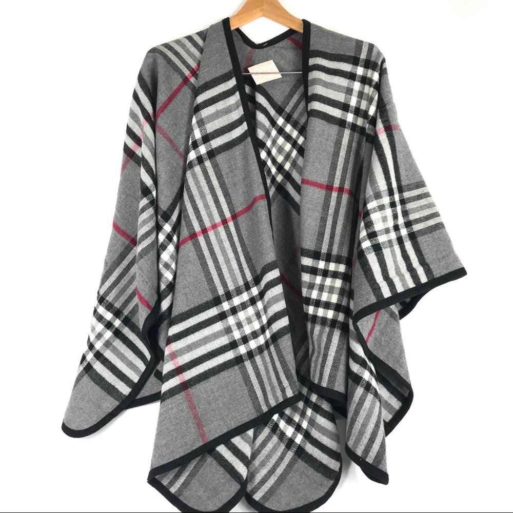 New -Plaid Cape Poncho in gray - new! - Picture 3 of 6